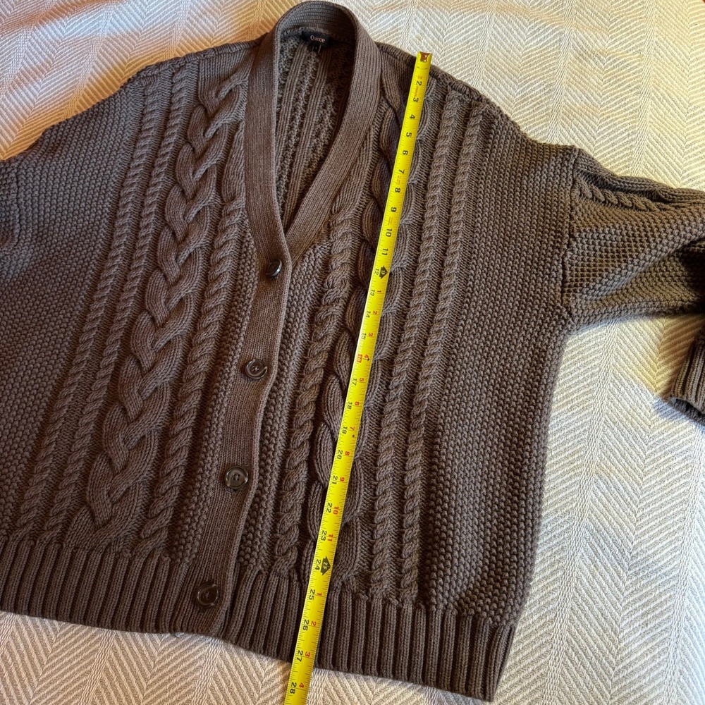 Quince 100% Organic Cotton Oversized Cable Cardigan Heather Brown Womens L - Picture 3 of 9